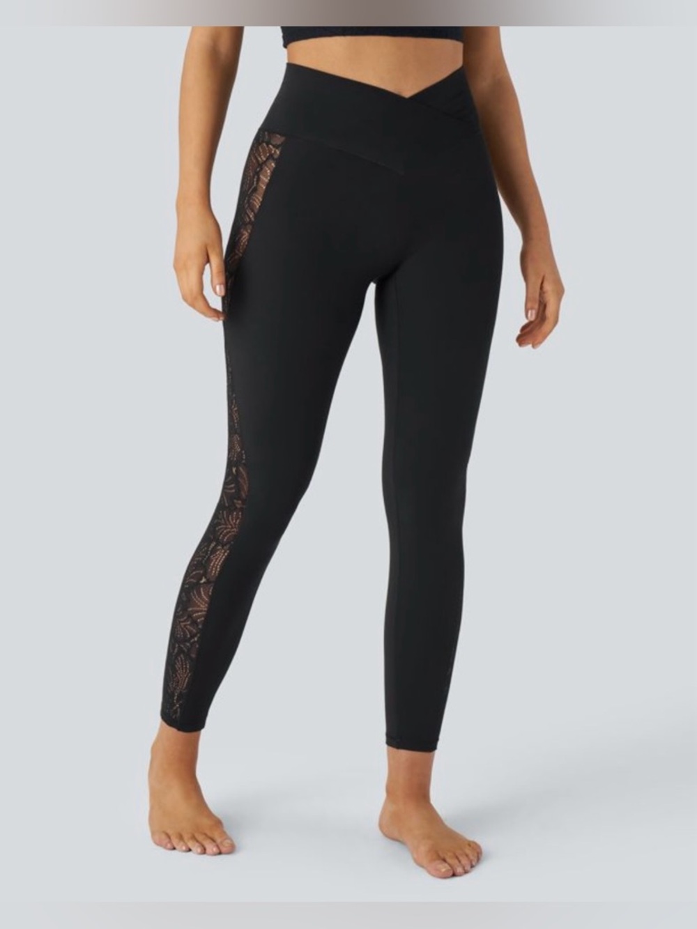 NWOT Halara SoftlyZero™ High-Waist Crossover Contrast Lace Pocket Yoga Leggings - Picture 3 of 9